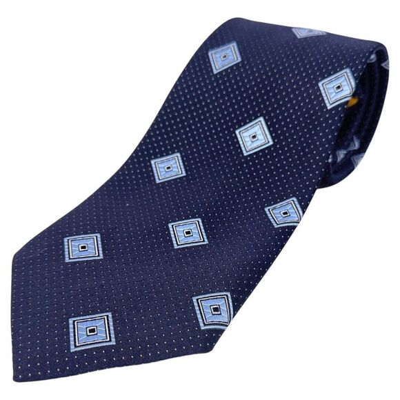 Charvet Silk Necktie Mens Blue Geometric Squares Pattern Formal Business - Picture 1 of 3